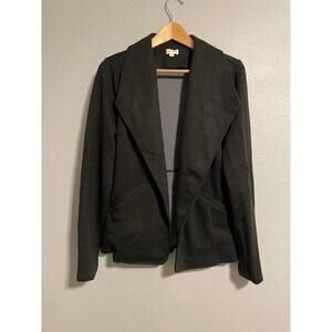 Hem & Thread Womens Blazer Large Black Knit Open Front Relaxed Normalcore Career